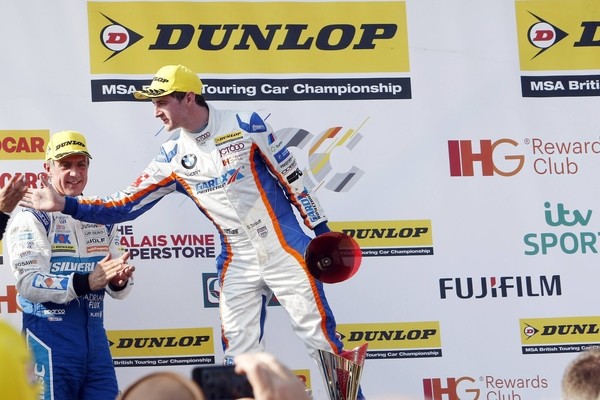 Round 4 of the 2016 British Touring Car Championship. Race 3 podium. Jason Plato and Sam Tordoff.