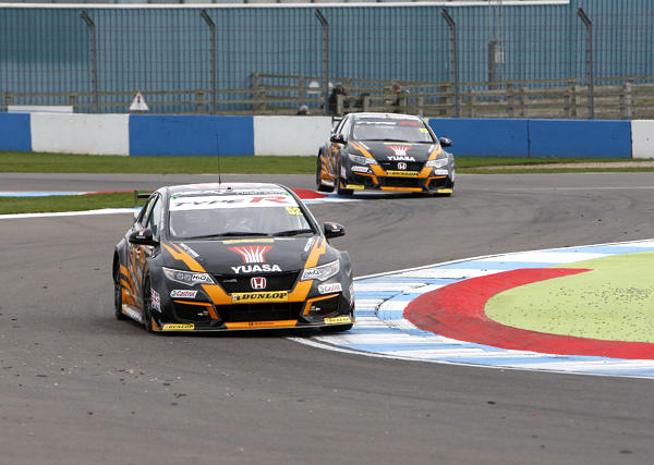 Gordon Shedden (GBR) No.52 Halford Yuasa Racing Honda Civic Type R & Matt Neal (GBR) No.25 Halford Yuasa Racing Honda Civic Type R British Touring Car Championship Media Day 2017 at Donington Park,Derbyshire,UK on 16 March 2017. Lanyon/PSP